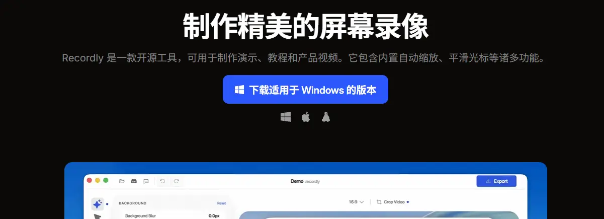 Recordly 网站截图预览